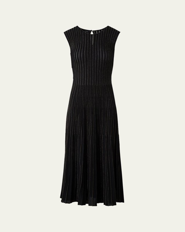 Metallic Pinstripes Knit Sleeveless Midi Dress